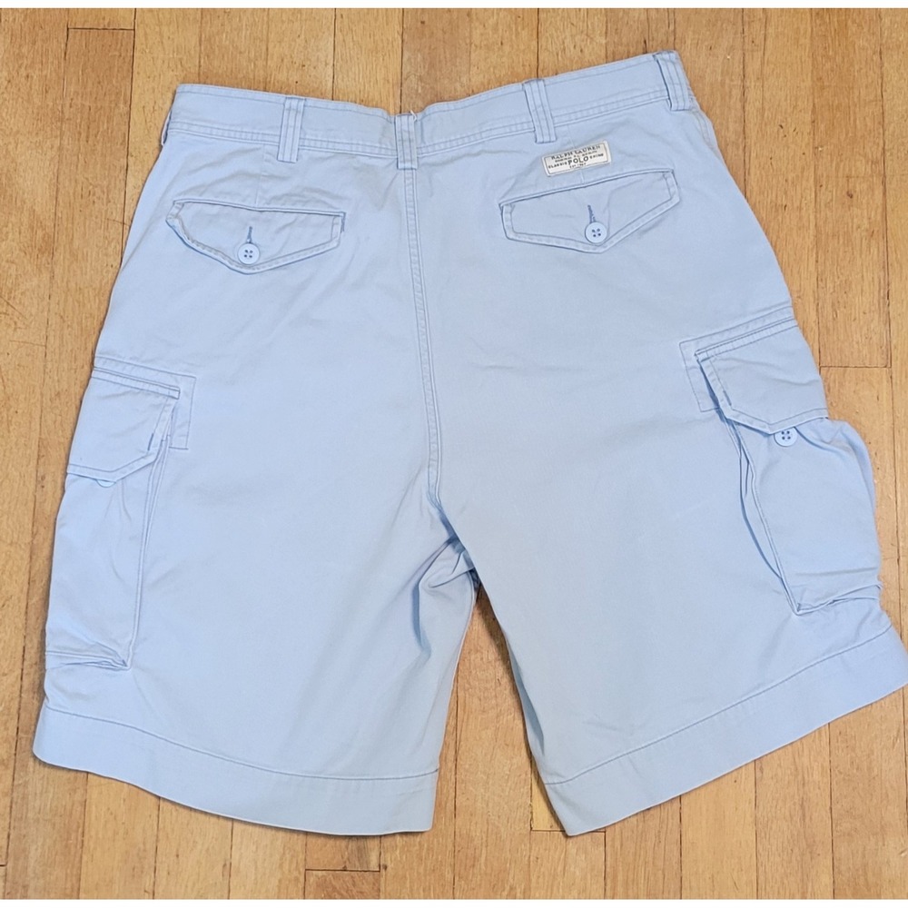 Polo Ralph Lauren Mens 35 Vintage Y2K Cargo Shorts 100% Cotton Light Blue - Picture 6 of 9